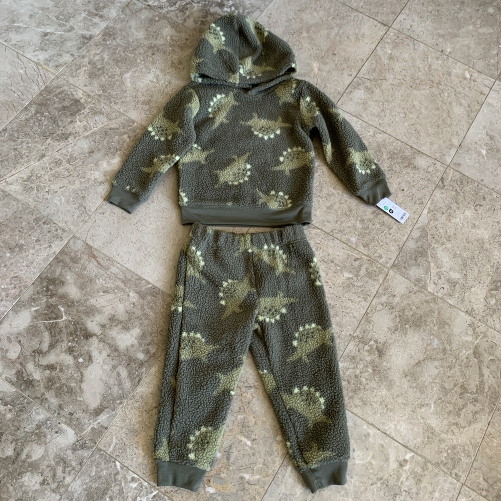 Carters Kids 2 Piece Set Fleece Dinosaur Hoodie Sweatshirt & Pants 3T Toddler